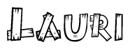 The clipart image shows the name Lauri stylized to look as if it has been constructed out of wooden planks or logs. Each letter is designed to resemble pieces of wood.