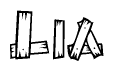 The clipart image shows the name Lia stylized to look as if it has been constructed out of wooden planks or logs. Each letter is designed to resemble pieces of wood.