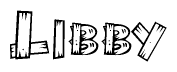 The clipart image shows the name Libby stylized to look as if it has been constructed out of wooden planks or logs. Each letter is designed to resemble pieces of wood.