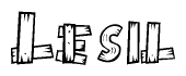The clipart image shows the name Lesil stylized to look as if it has been constructed out of wooden planks or logs. Each letter is designed to resemble pieces of wood.