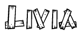 The clipart image shows the name Livia stylized to look like it is constructed out of separate wooden planks or boards, with each letter having wood grain and plank-like details.
