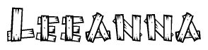 The clipart image shows the name Leeanna stylized to look as if it has been constructed out of wooden planks or logs. Each letter is designed to resemble pieces of wood.