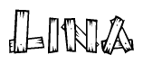 The image contains the name Lina written in a decorative, stylized font with a hand-drawn appearance. The lines are made up of what appears to be planks of wood, which are nailed together