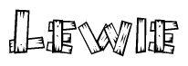 The clipart image shows the name Lewie stylized to look as if it has been constructed out of wooden planks or logs. Each letter is designed to resemble pieces of wood.