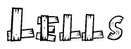 The image contains the name Lells written in a decorative, stylized font with a hand-drawn appearance. The lines are made up of what appears to be planks of wood, which are nailed together