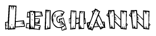 The clipart image shows the name Leighann stylized to look as if it has been constructed out of wooden planks or logs. Each letter is designed to resemble pieces of wood.