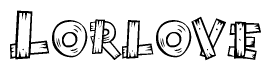 The clipart image shows the name Lorlove stylized to look like it is constructed out of separate wooden planks or boards, with each letter having wood grain and plank-like details.