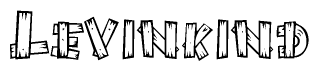 The clipart image shows the name Levinkind stylized to look as if it has been constructed out of wooden planks or logs. Each letter is designed to resemble pieces of wood.