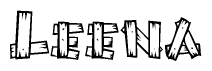 The clipart image shows the name Leena stylized to look as if it has been constructed out of wooden planks or logs. Each letter is designed to resemble pieces of wood.