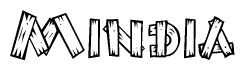 The image contains the name Mindia written in a decorative, stylized font with a hand-drawn appearance. The lines are made up of what appears to be planks of wood, which are nailed together