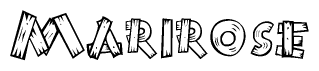 The clipart image shows the name Marirose stylized to look as if it has been constructed out of wooden planks or logs. Each letter is designed to resemble pieces of wood.