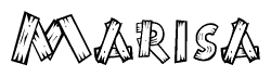 The clipart image shows the name Marisa stylized to look as if it has been constructed out of wooden planks or logs. Each letter is designed to resemble pieces of wood.