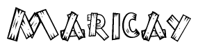 The clipart image shows the name Maricay stylized to look as if it has been constructed out of wooden planks or logs. Each letter is designed to resemble pieces of wood.