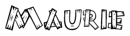 The image contains the name Maurie written in a decorative, stylized font with a hand-drawn appearance. The lines are made up of what appears to be planks of wood, which are nailed together