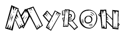 The image contains the name Myron written in a decorative, stylized font with a hand-drawn appearance. The lines are made up of what appears to be planks of wood, which are nailed together