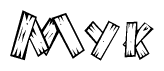The clipart image shows the name Myk stylized to look as if it has been constructed out of wooden planks or logs. Each letter is designed to resemble pieces of wood.