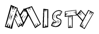 The clipart image shows the name Misty stylized to look like it is constructed out of separate wooden planks or boards, with each letter having wood grain and plank-like details.