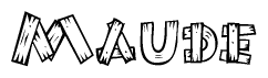 The clipart image shows the name Maude stylized to look as if it has been constructed out of wooden planks or logs. Each letter is designed to resemble pieces of wood.