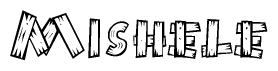 The clipart image shows the name Mishele stylized to look like it is constructed out of separate wooden planks or boards, with each letter having wood grain and plank-like details.
