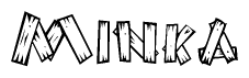 The clipart image shows the name Minka stylized to look as if it has been constructed out of wooden planks or logs. Each letter is designed to resemble pieces of wood.