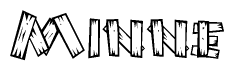 The clipart image shows the name Minne stylized to look as if it has been constructed out of wooden planks or logs. Each letter is designed to resemble pieces of wood.