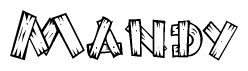 The clipart image shows the name Mandy stylized to look as if it has been constructed out of wooden planks or logs. Each letter is designed to resemble pieces of wood.