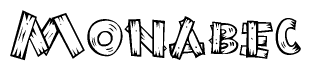 The image contains the name Monabec written in a decorative, stylized font with a hand-drawn appearance. The lines are made up of what appears to be planks of wood, which are nailed together