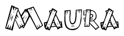 The clipart image shows the name Maura stylized to look like it is constructed out of separate wooden planks or boards, with each letter having wood grain and plank-like details.