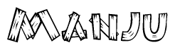 The clipart image shows the name Manju stylized to look like it is constructed out of separate wooden planks or boards, with each letter having wood grain and plank-like details.