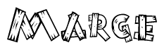 The clipart image shows the name Marge stylized to look as if it has been constructed out of wooden planks or logs. Each letter is designed to resemble pieces of wood.