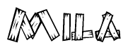 The clipart image shows the name Mila stylized to look like it is constructed out of separate wooden planks or boards, with each letter having wood grain and plank-like details.