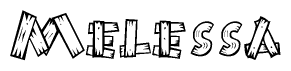 The image contains the name Melessa written in a decorative, stylized font with a hand-drawn appearance. The lines are made up of what appears to be planks of wood, which are nailed together