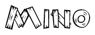 The clipart image shows the name Mino stylized to look like it is constructed out of separate wooden planks or boards, with each letter having wood grain and plank-like details.