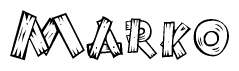 The image contains the name Marko written in a decorative, stylized font with a hand-drawn appearance. The lines are made up of what appears to be planks of wood, which are nailed together