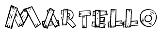 The clipart image shows the name Martello stylized to look as if it has been constructed out of wooden planks or logs. Each letter is designed to resemble pieces of wood.