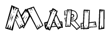 The image contains the name Marli written in a decorative, stylized font with a hand-drawn appearance. The lines are made up of what appears to be planks of wood, which are nailed together