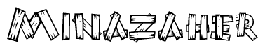 The clipart image shows the name Minazaher stylized to look as if it has been constructed out of wooden planks or logs. Each letter is designed to resemble pieces of wood.