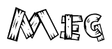 The image contains the name Meg written in a decorative, stylized font with a hand-drawn appearance. The lines are made up of what appears to be planks of wood, which are nailed together