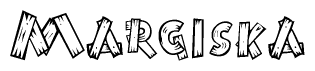 The image contains the name Margiska written in a decorative, stylized font with a hand-drawn appearance. The lines are made up of what appears to be planks of wood, which are nailed together
