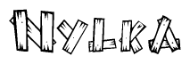 The image contains the name Nylka written in a decorative, stylized font with a hand-drawn appearance. The lines are made up of what appears to be planks of wood, which are nailed together