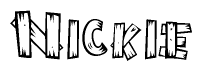The clipart image shows the name Nickie stylized to look like it is constructed out of separate wooden planks or boards, with each letter having wood grain and plank-like details.