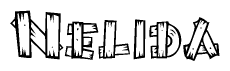 The image contains the name Nelida written in a decorative, stylized font with a hand-drawn appearance. The lines are made up of what appears to be planks of wood, which are nailed together