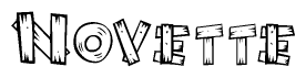 The image contains the name Novette written in a decorative, stylized font with a hand-drawn appearance. The lines are made up of what appears to be planks of wood, which are nailed together