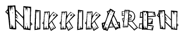 The image contains the name Nikkikaren written in a decorative, stylized font with a hand-drawn appearance. The lines are made up of what appears to be planks of wood, which are nailed together