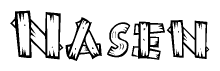 The image contains the name Nasen written in a decorative, stylized font with a hand-drawn appearance. The lines are made up of what appears to be planks of wood, which are nailed together
