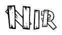 The image contains the name Nir written in a decorative, stylized font with a hand-drawn appearance. The lines are made up of what appears to be planks of wood, which are nailed together