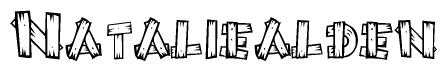 The image contains the name Nataliealden written in a decorative, stylized font with a hand-drawn appearance. The lines are made up of what appears to be planks of wood, which are nailed together