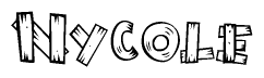 The clipart image shows the name Nycole stylized to look as if it has been constructed out of wooden planks or logs. Each letter is designed to resemble pieces of wood.