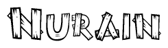 The image contains the name Nurain written in a decorative, stylized font with a hand-drawn appearance. The lines are made up of what appears to be planks of wood, which are nailed together