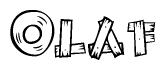 The clipart image shows the name Olaf stylized to look as if it has been constructed out of wooden planks or logs. Each letter is designed to resemble pieces of wood.